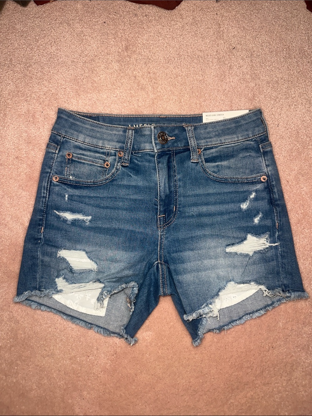 American Eagle Next Level Stretch Lace Pockets Distressed Denim Jeans NWT